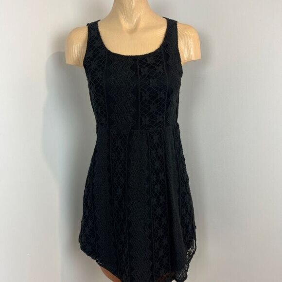 RVCA Small Sleeveless Black Lace Detail Open Back Mini Dress A Line Summer - Picture 2 of 15